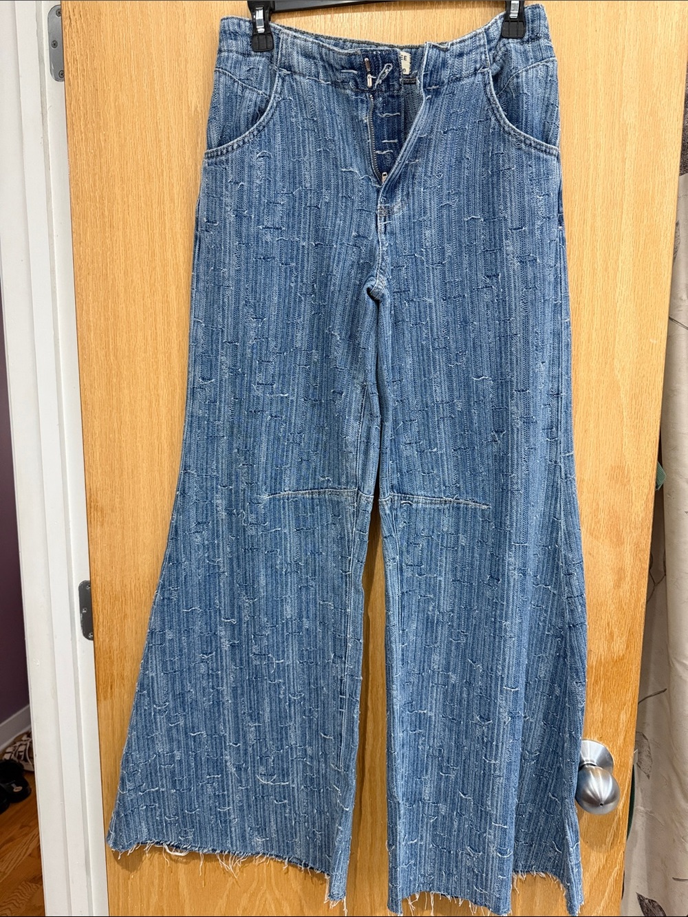 We The Free Faded Light Blue Wide-Leg Distressed Jeans